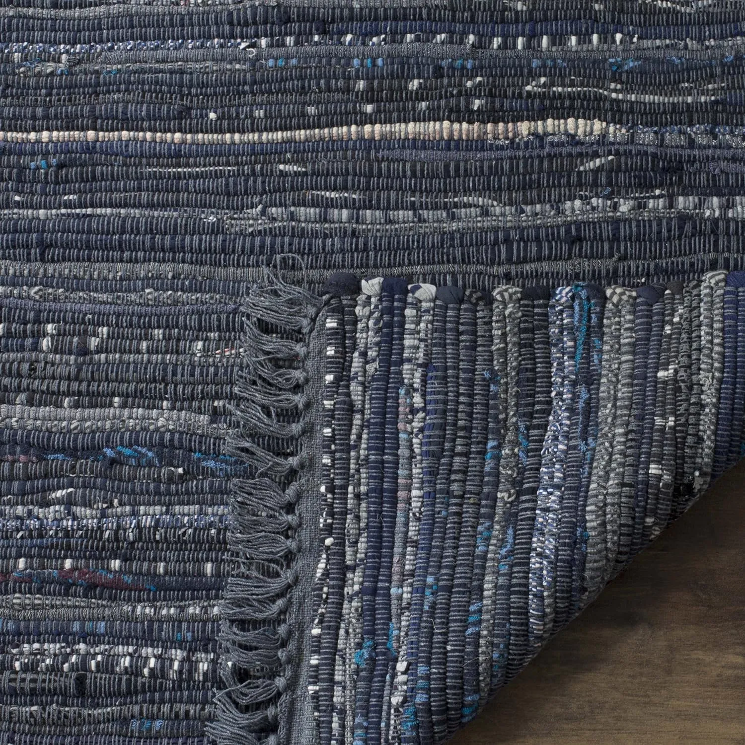 SAFAVIEH Rag Rug Collection Area Rug - 8' x 10', Ink & Multi, Handmade Boho Stripe Cotton, Ideal for High Traffic Areas in Living Room, Bedroom (RAR121C)
