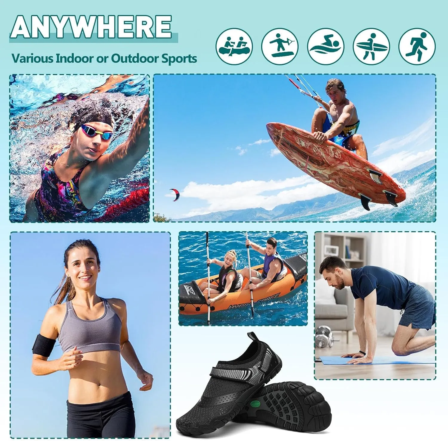 SAGUARO Women's Men's Water Shoes Quick-Dry Swiming Aqua Surf Beach Kayak Barefoot Shoes Wide Toe Box