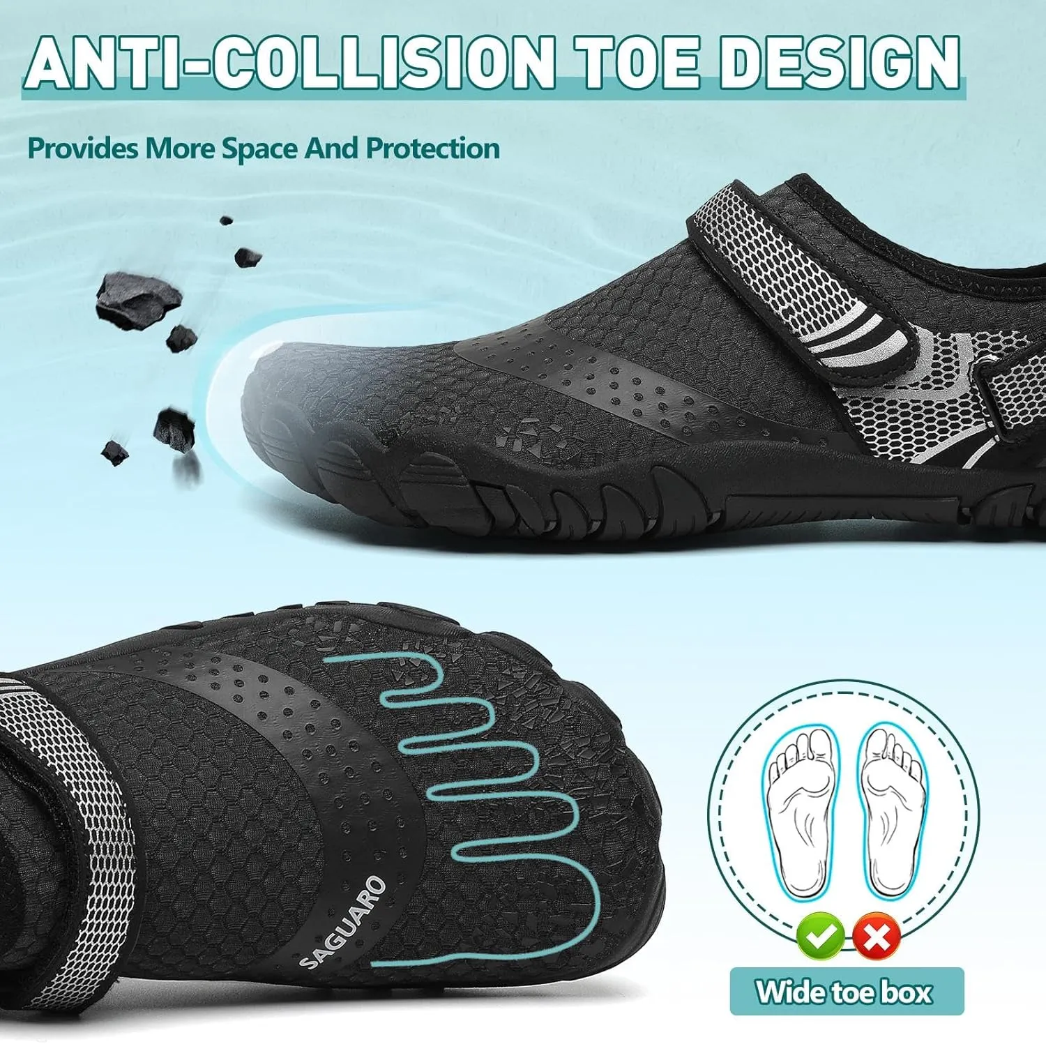 SAGUARO Women's Men's Water Shoes Quick-Dry Swiming Aqua Surf Beach Kayak Barefoot Shoes Wide Toe Box