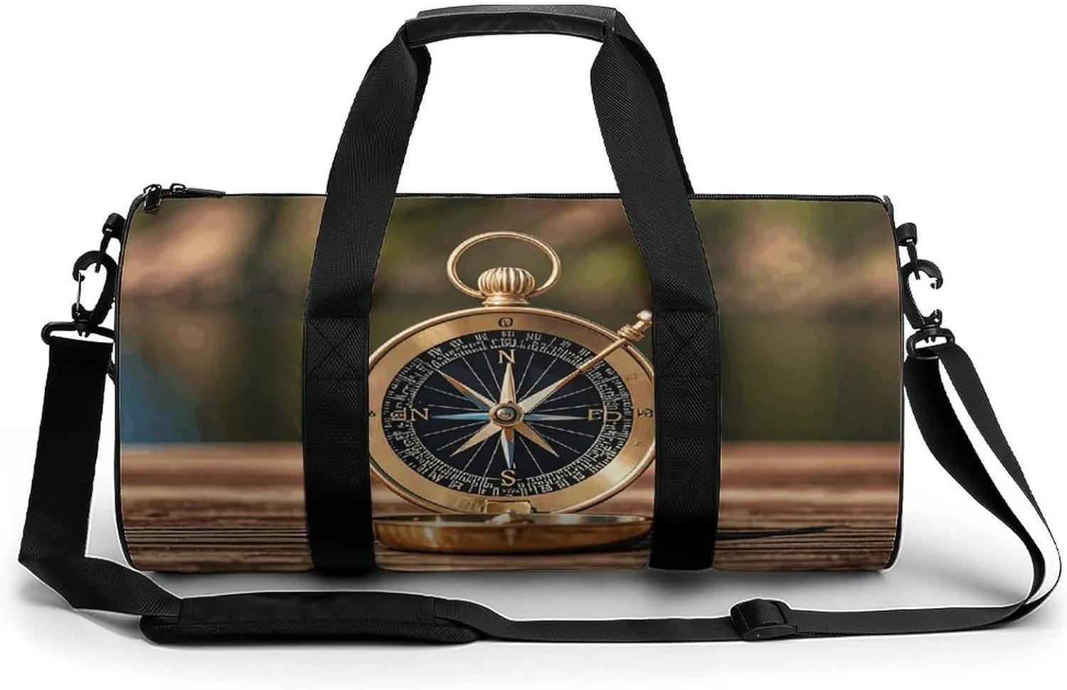 Sail Boat Nautical Compass Cylindrical Gym Bag Travel Duffel Bag with Dry Wet Separated Pocket for Men And Women Overnight Bag Weekender Bag Training Handbag Yoga Bag