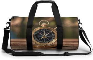 Sail Boat Nautical Compass Cylindrical Gym Bag Travel Duffel Bag with Dry Wet Separated Pocket for Men And Women Overnight Bag Weekender Bag Training Handbag Yoga Bag
