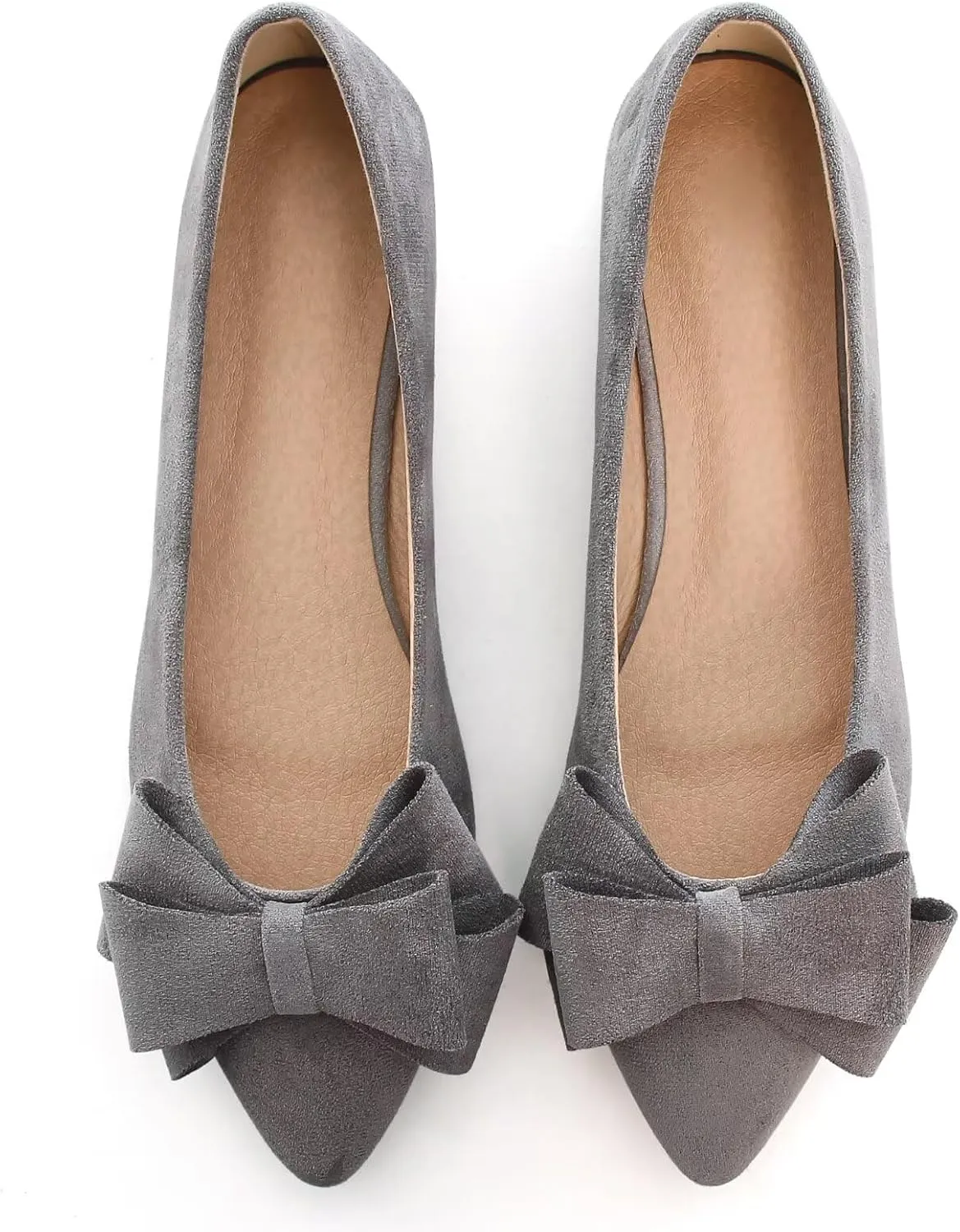 SAILING LU Bow-Knot Ballet Flats Womens Pointy Toe Flat Shoes Suede Dress Shoes Wear to Work Slip On Moccasins