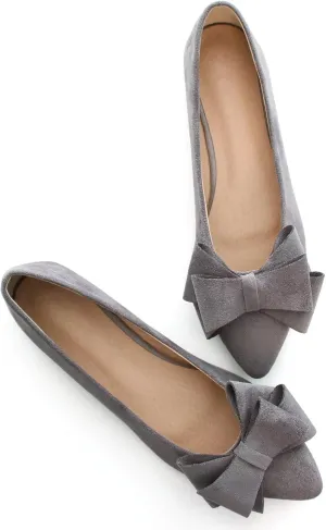 SAILING LU Bow-Knot Ballet Flats Womens Pointy Toe Flat Shoes Suede Dress Shoes Wear to Work Slip On Moccasins