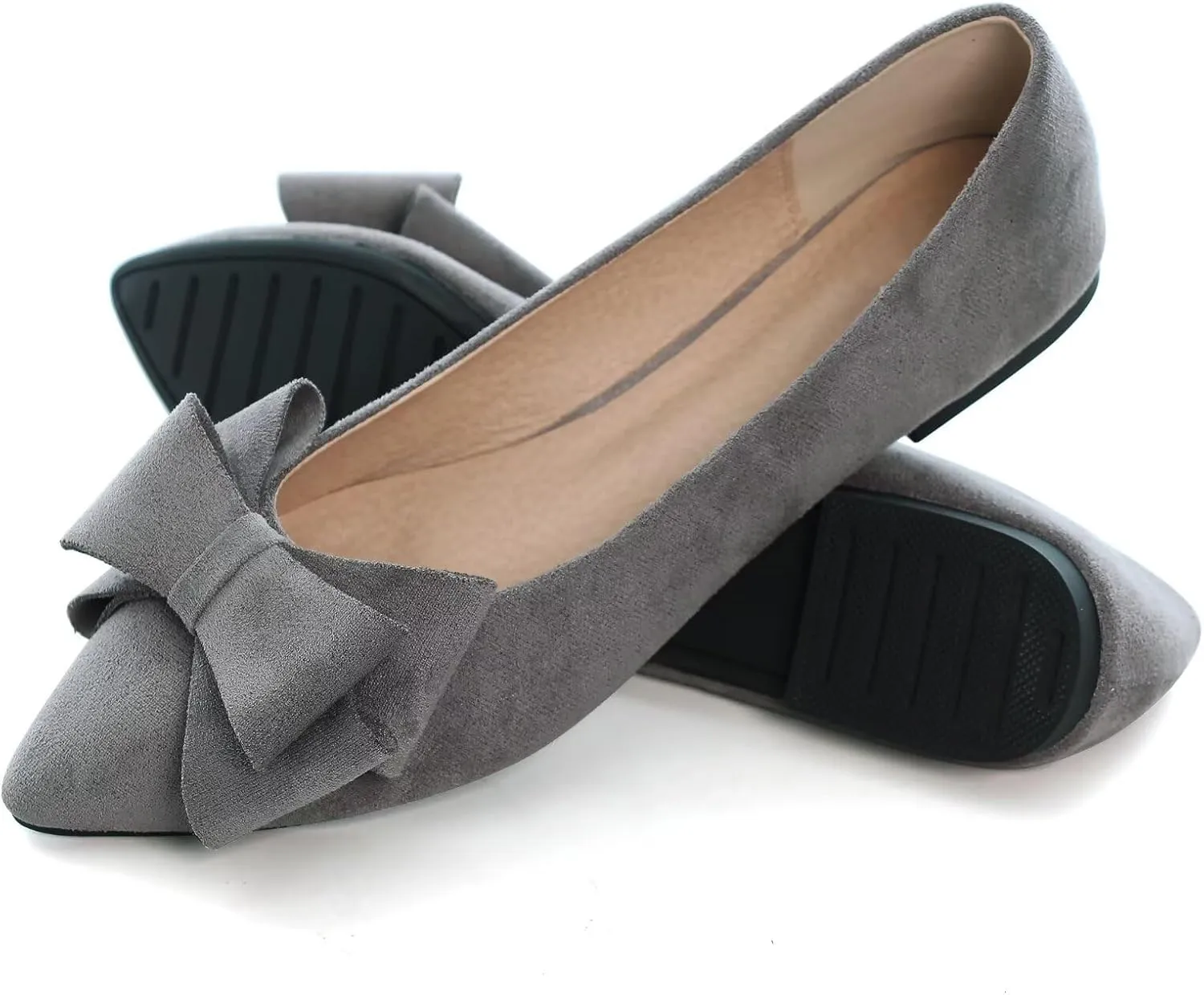 SAILING LU Bow-Knot Ballet Flats Womens Pointy Toe Flat Shoes Suede Dress Shoes Wear to Work Slip On Moccasins
