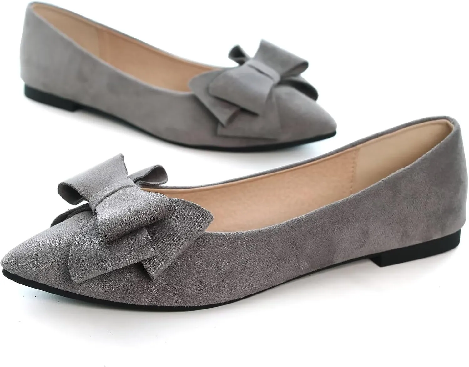 SAILING LU Bow-Knot Ballet Flats Womens Pointy Toe Flat Shoes Suede Dress Shoes Wear to Work Slip On Moccasins