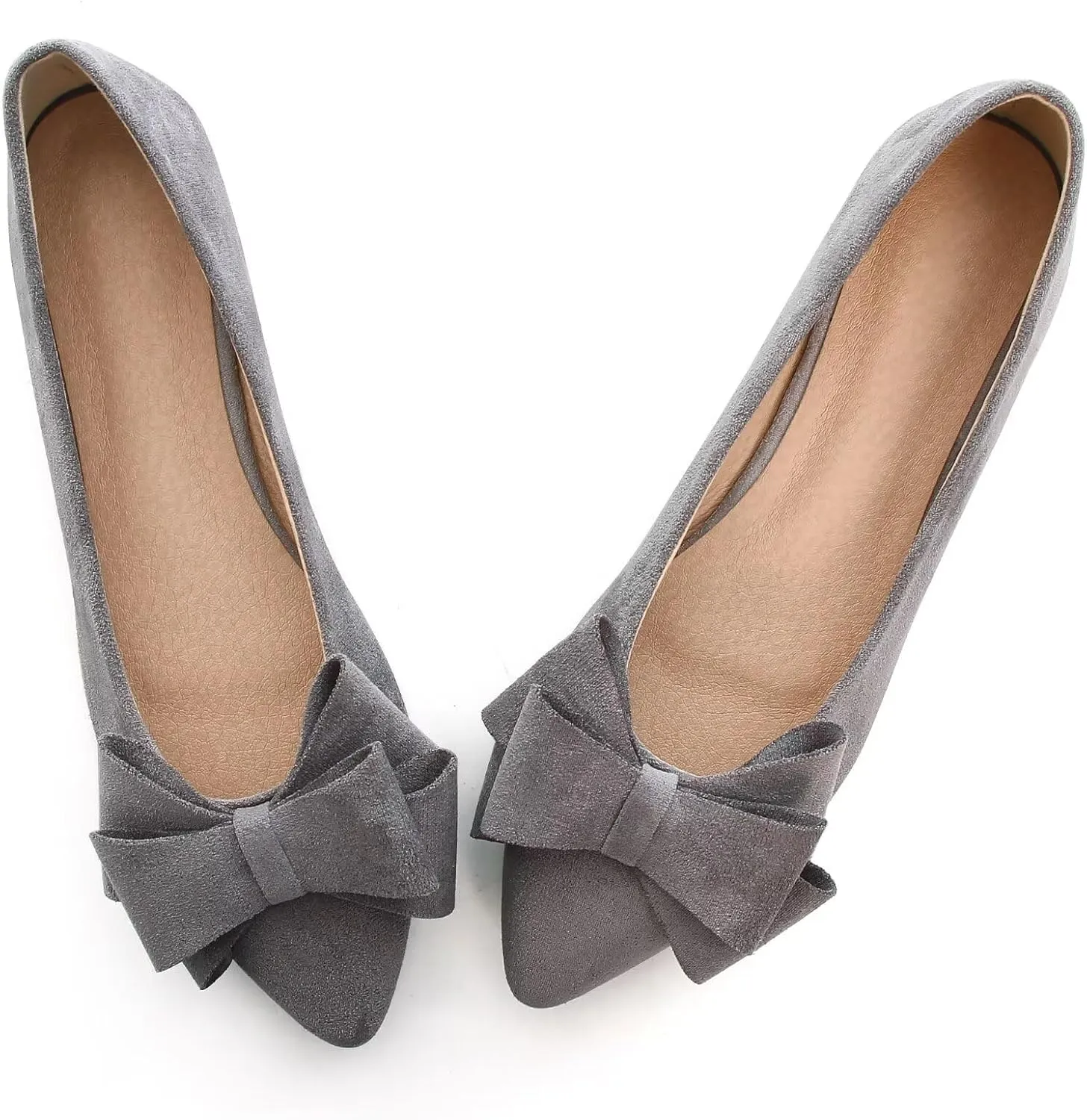 SAILING LU Bow-Knot Ballet Flats Womens Pointy Toe Flat Shoes Suede Dress Shoes Wear to Work Slip On Moccasins