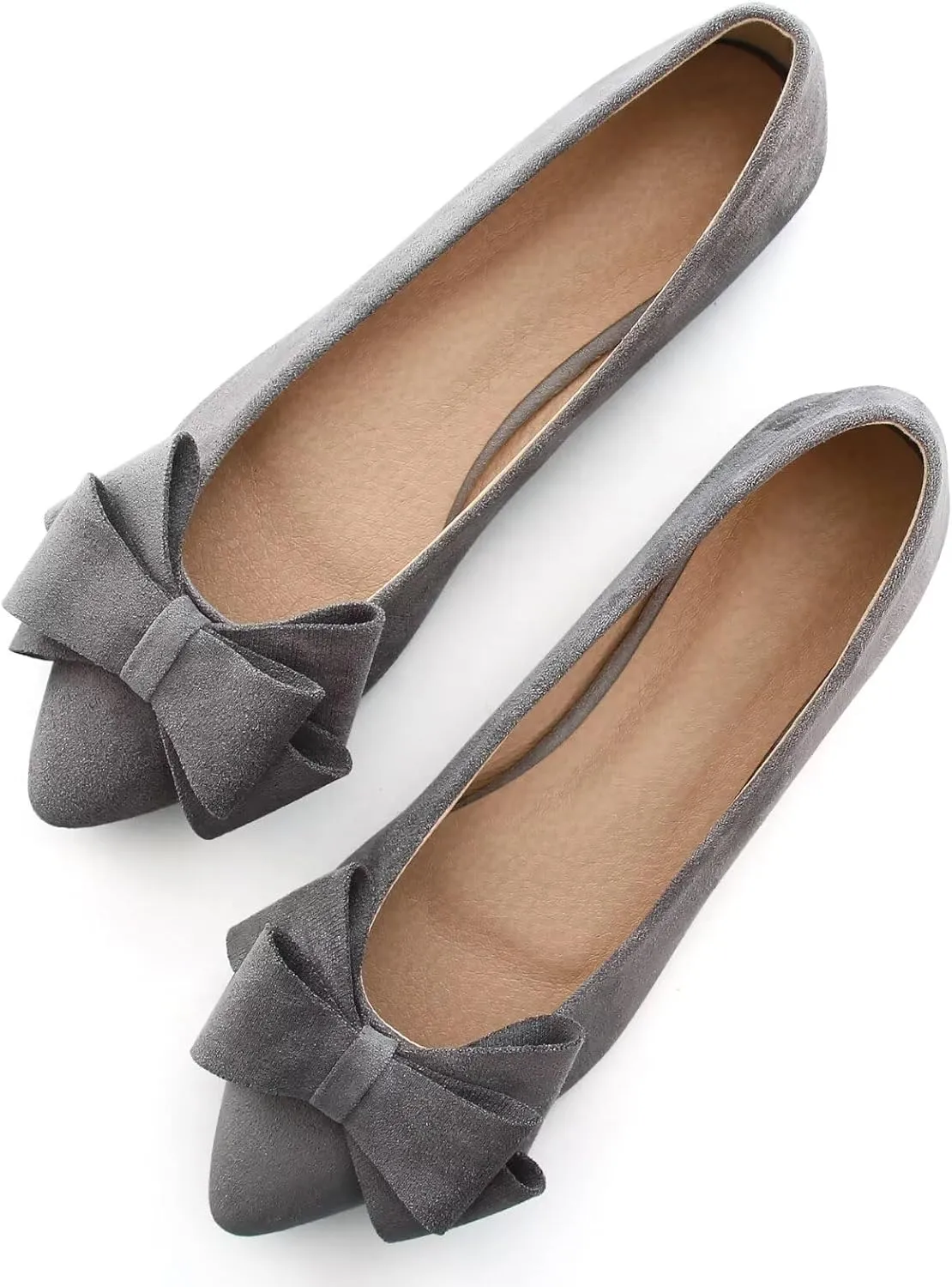 SAILING LU Bow-Knot Ballet Flats Womens Pointy Toe Flat Shoes Suede Dress Shoes Wear to Work Slip On Moccasins