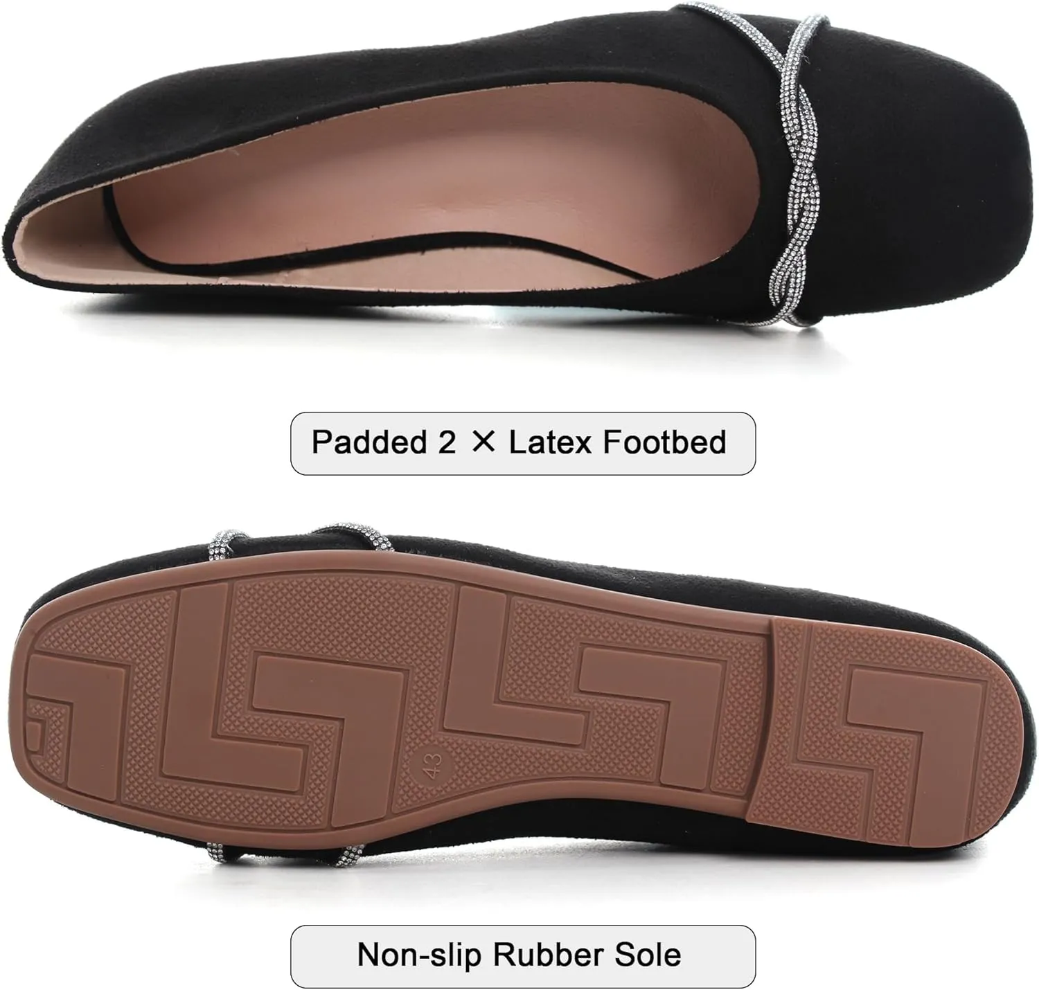 SAILING LU Flats for Women Comfortable Solid Color Soft Flats Square Toe Ballet Casual Work Shoes Dressy Slip-ons Loafers
