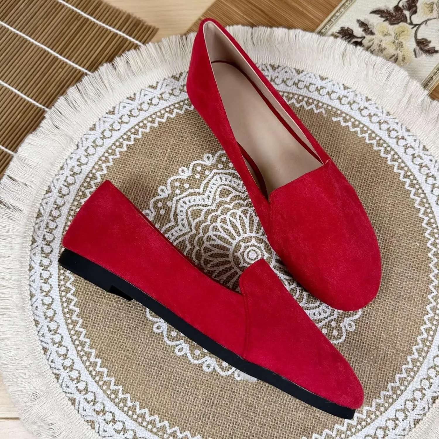 SAILING LU Women Pointed Toe Ballets Flats Faux Suede Comfortable Soft Ballet Walking Shoes Dressy Slip-on Ballerina Shoes