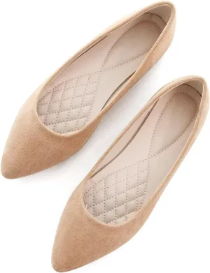 SAILING LU Womens Suede Pointed Toe Ballet Flats Comfortable Wedding Party Casual Slip-On Ballerina Dressy Shoes for Women Walking Shoes
