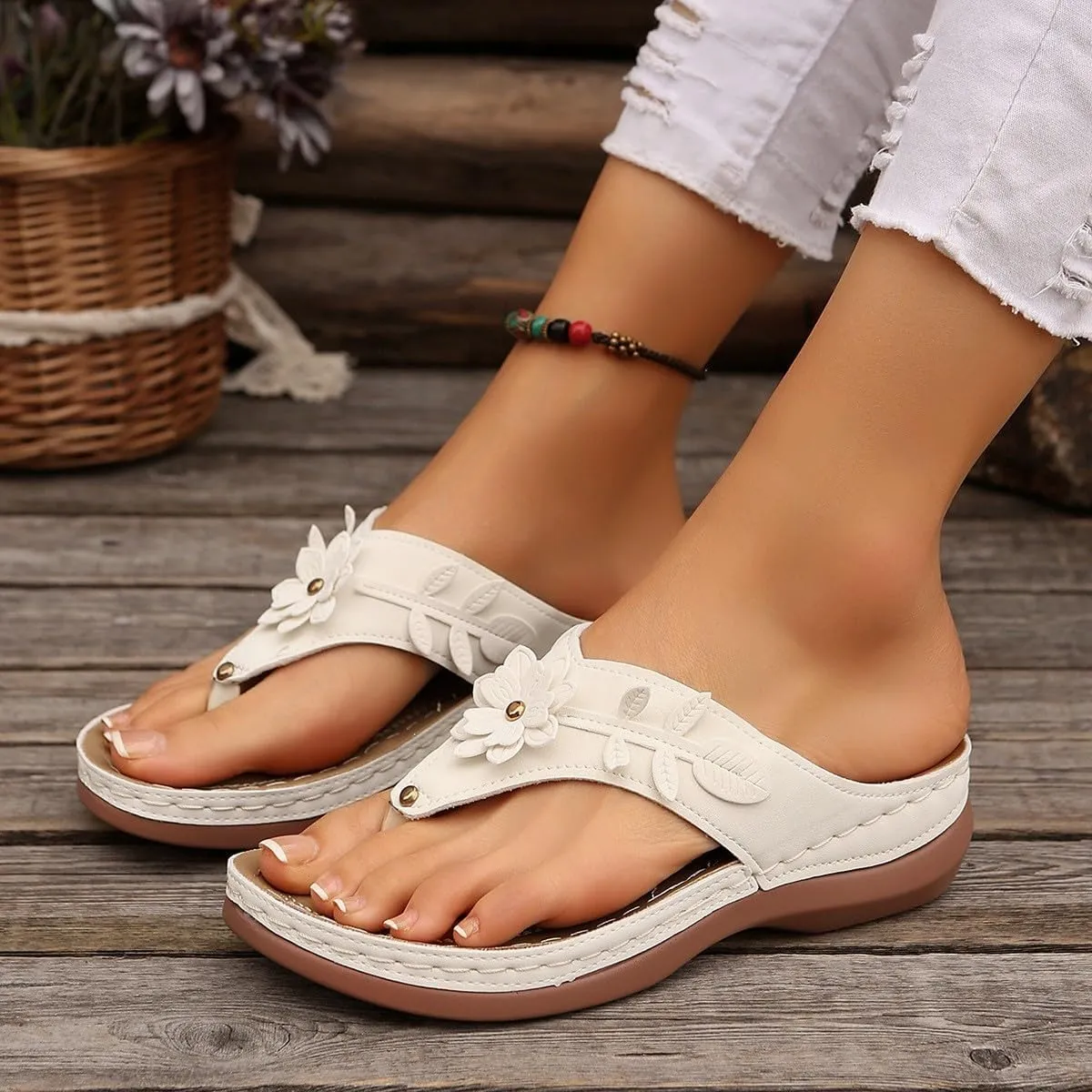 Sandals for Women 2025 Summer Orthopedic Arch Support Wedge Wide Fit Slip on Sandals Lightweight Casual Beach Walking Wedges Flip Flops Shoes