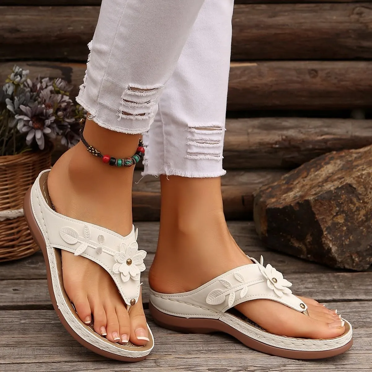Sandals for Women 2025 Summer Orthopedic Arch Support Wedge Wide Fit Slip on Sandals Lightweight Casual Beach Walking Wedges Flip Flops Shoes