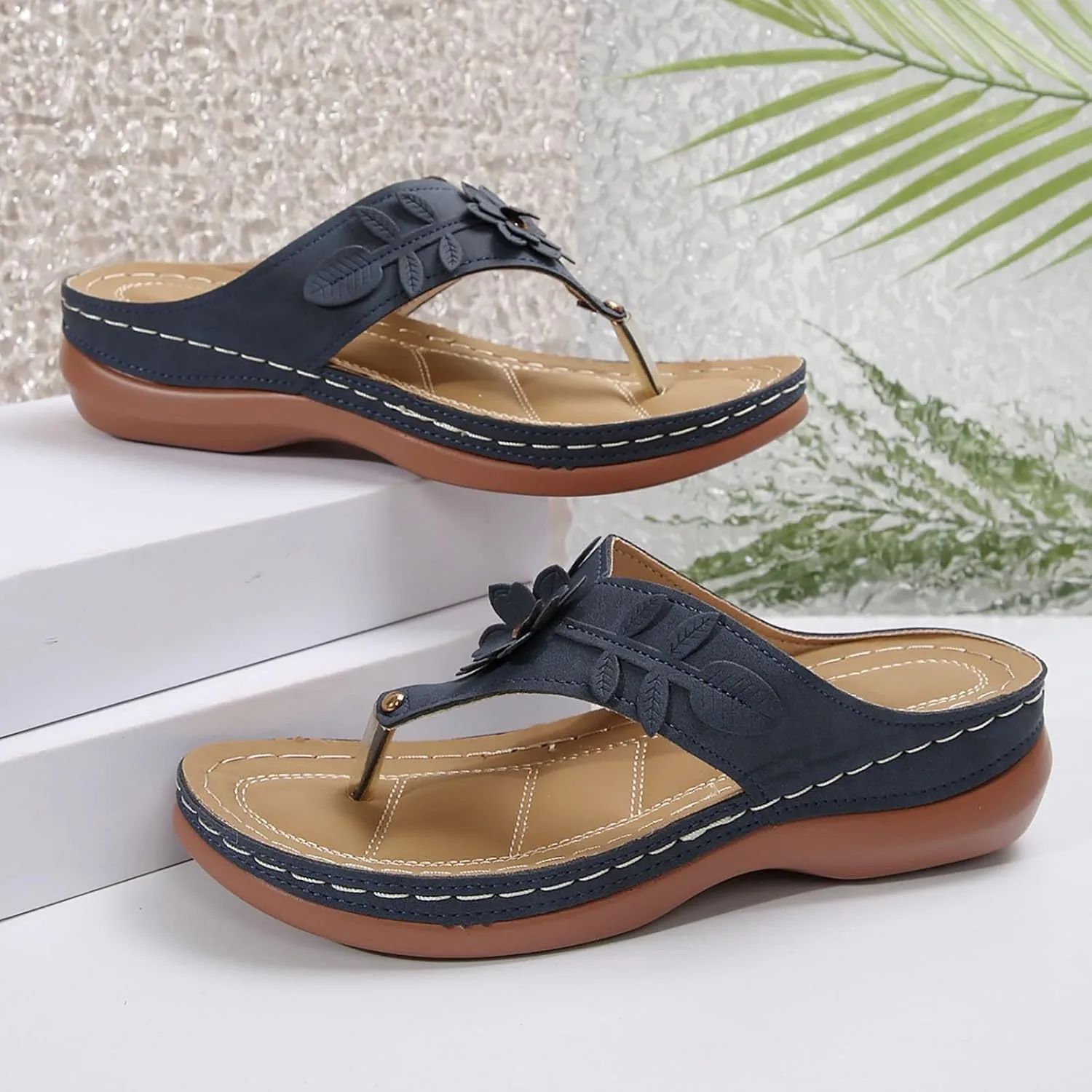 Sandals for Women 2025 Summer Orthopedic Arch Support Wedge Wide Fit Slip on Sandals Lightweight Casual Beach Walking Wedges Flip Flops Shoes