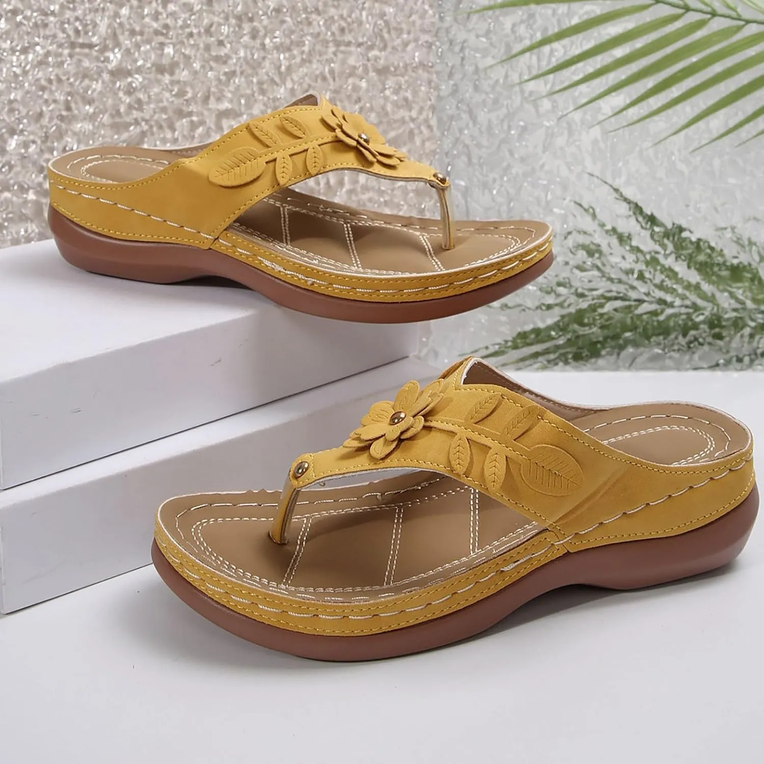 Sandals for Women 2025 Summer Orthopedic Arch Support Wedge Wide Fit Slip on Sandals Lightweight Casual Beach Walking Wedges Flip Flops Shoes