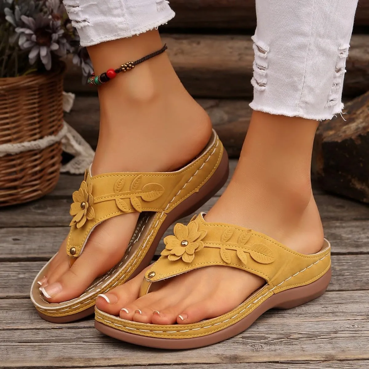 Sandals for Women 2025 Summer Orthopedic Arch Support Wedge Wide Fit Slip on Sandals Lightweight Casual Beach Walking Wedges Flip Flops Shoes