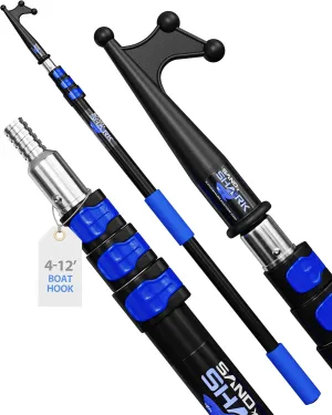 SandShark 4 Stage Heavy Duty Telescoping Boat Hook - Anodized Aluminum Dock Pole, Sturdy Extension Pole with Foam Grips - Boat Accessories, Fishing Accessories, Pontoon Boat Accessories.