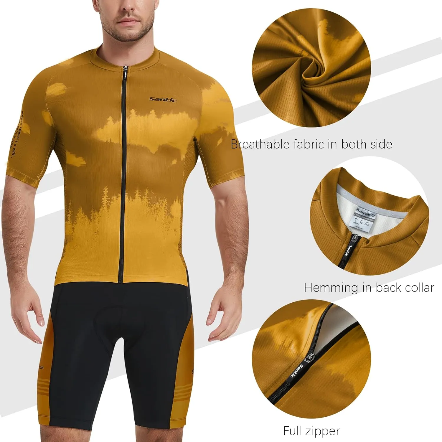 Santic Men’s Cycling Jersey Short Sleeve Bike Shirts for Men Bicycle Jacket with Pockets Breathable & Quick Dry Yorkson