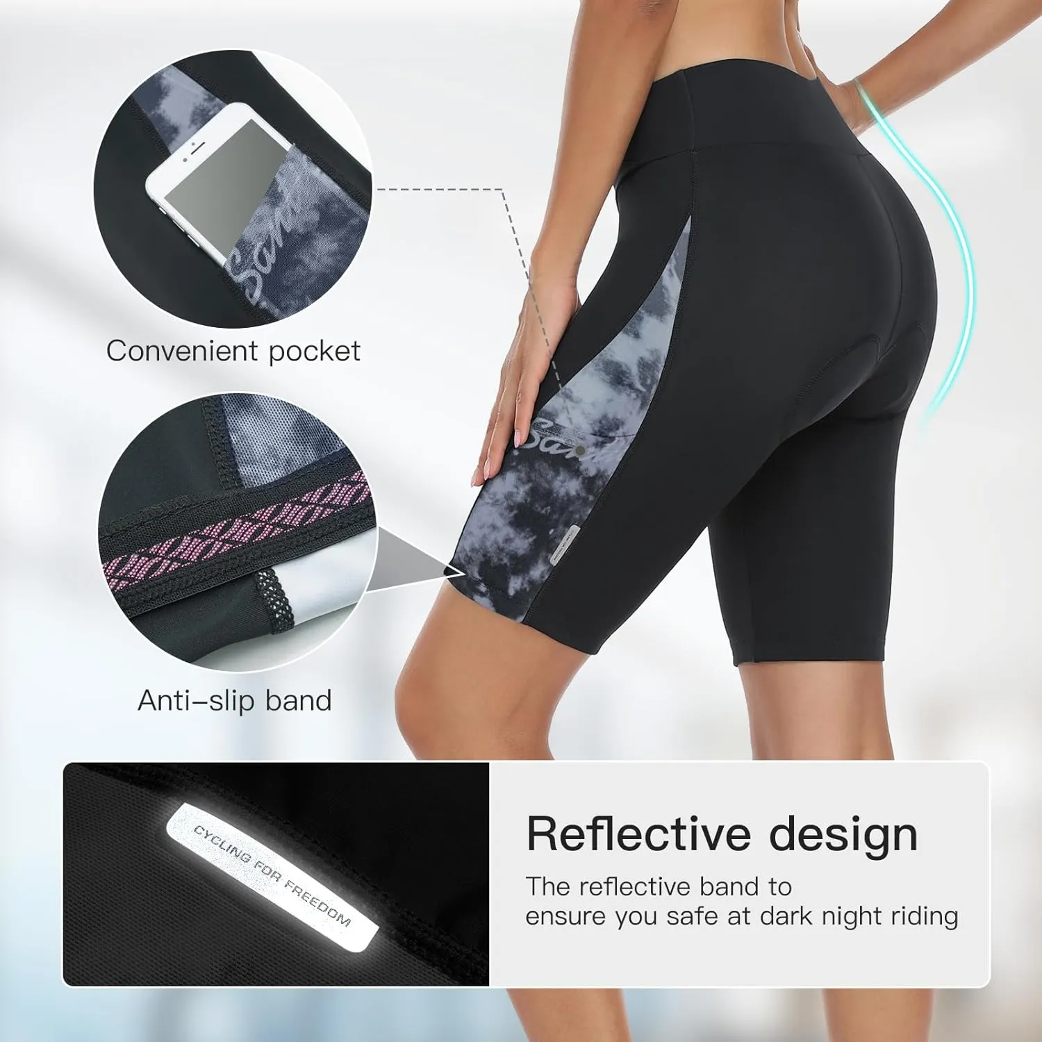 Santic Women's Cycling Shorts 4D Padded Quick Dry Breathable Bike Bicycle Shorts with Side Pockets