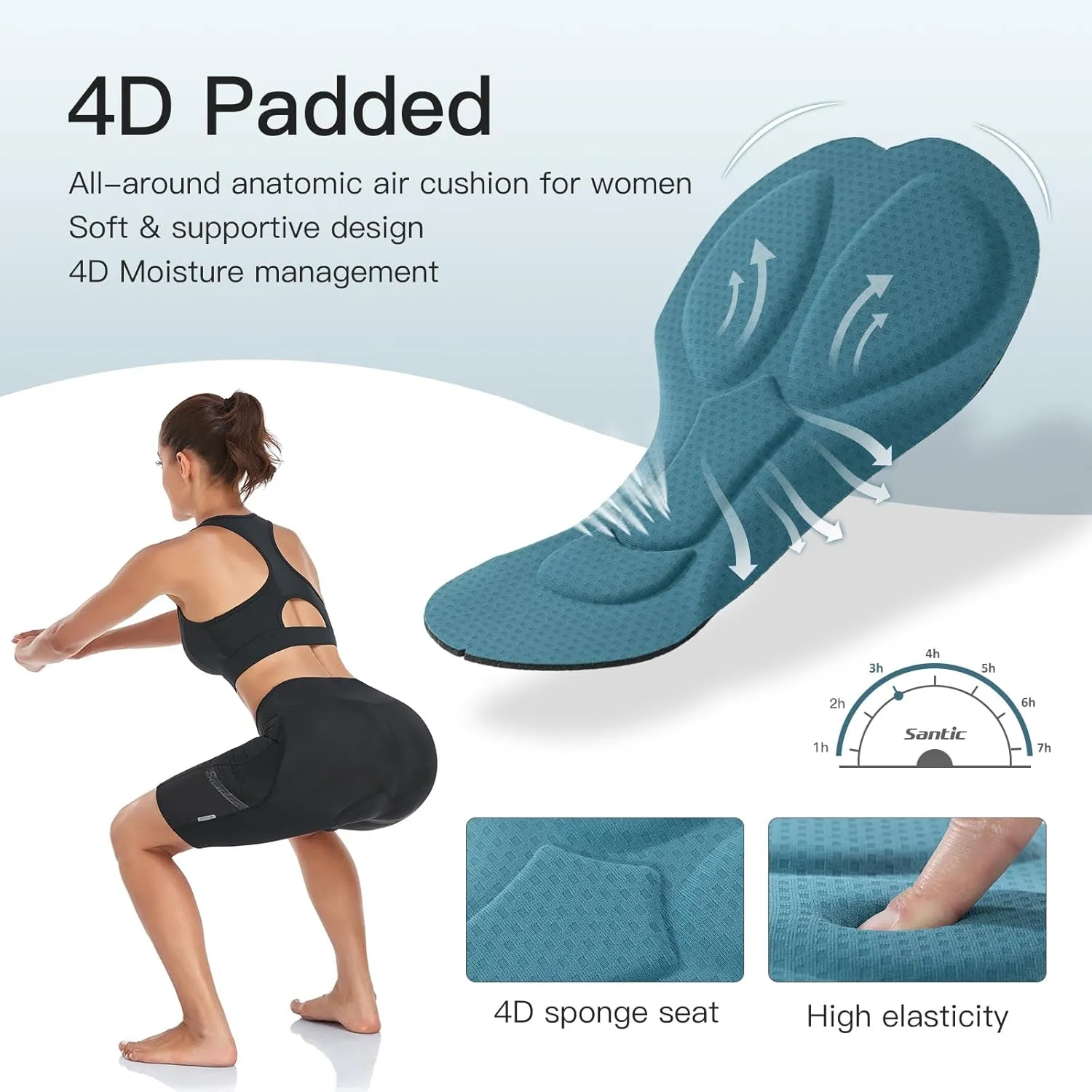 Santic Women's Cycling Shorts 4D Padded Quick Dry Breathable Bike Bicycle Shorts with Side Pockets