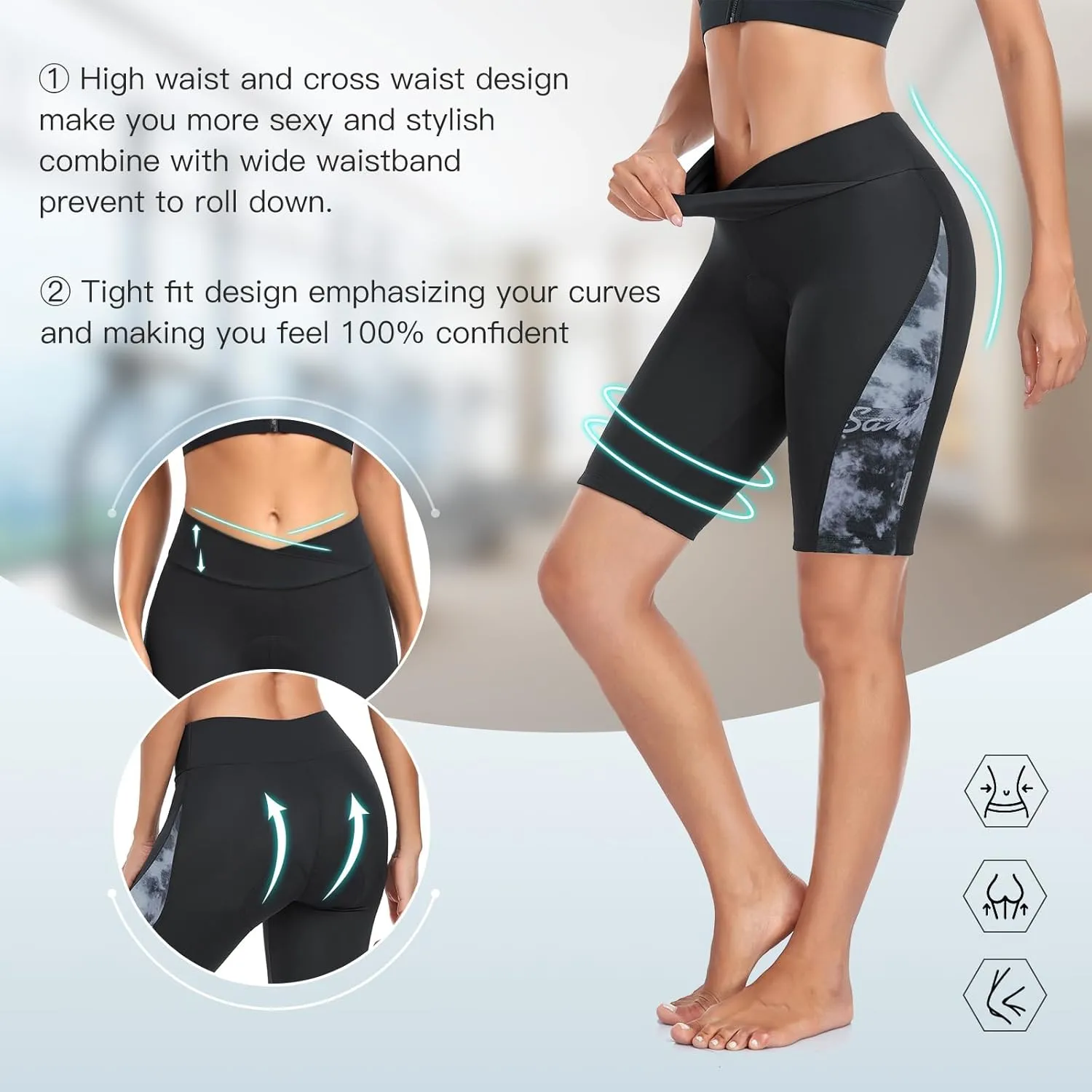 Santic Women's Cycling Shorts 4D Padded Quick Dry Breathable Bike Bicycle Shorts with Side Pockets