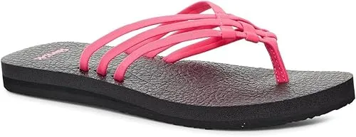 Sanuk Women's Yoga Sandy Flip-Flop Sandals with Soft Yoga Mat Footbed for All-Day Comfort, Hot Pink