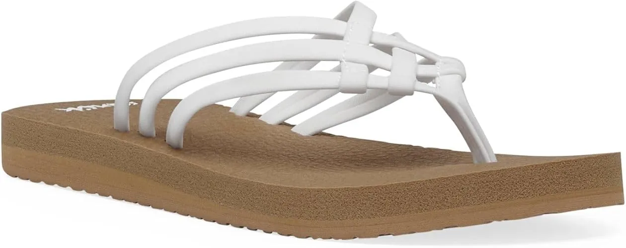 Sanuk Women's Yoga Sandy Flip-Flop Sandals with Soft Yoga Mat Footbed for All-Day Comfort, White