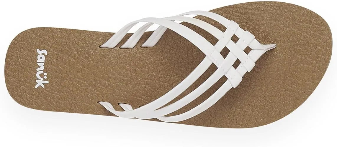Sanuk Women's Yoga Sandy Flip-Flop Sandals with Soft Yoga Mat Footbed for All-Day Comfort, White