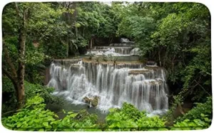 Scenic Waterfall Bath Mat Nature Plant Bathroom Rug Forest Tree Water Lake Landscape Jungle Soft Non-Slip Carpet Bedroom Kitchen Floor Door Mats 17x30 inch