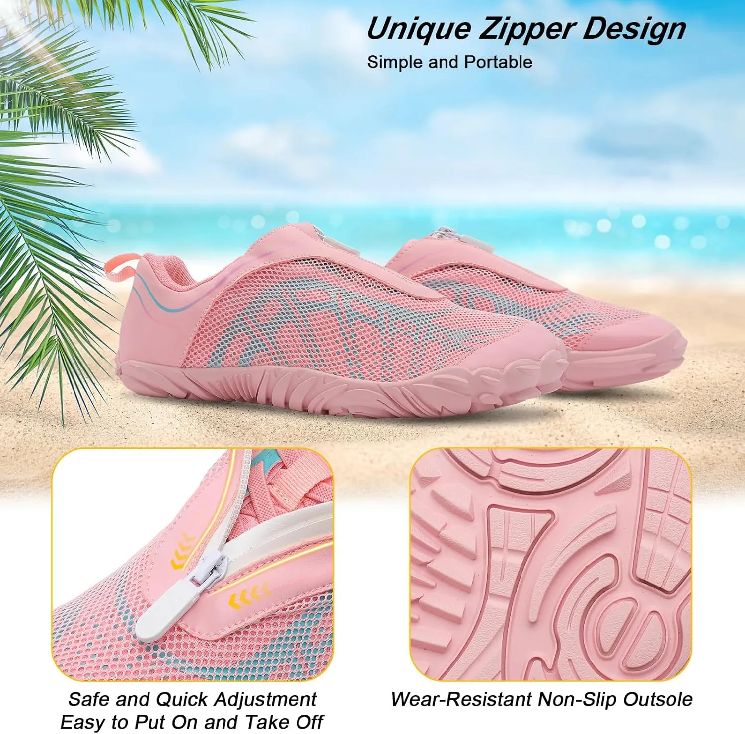 Scurtain Unisex Mens Womens Water Shoes Athletic Sports Aqua Shoes Barefoot Hiking Water Shoes Quick Dry Yoga Pool Swim Surf Beach Walking Shoes with Zipper