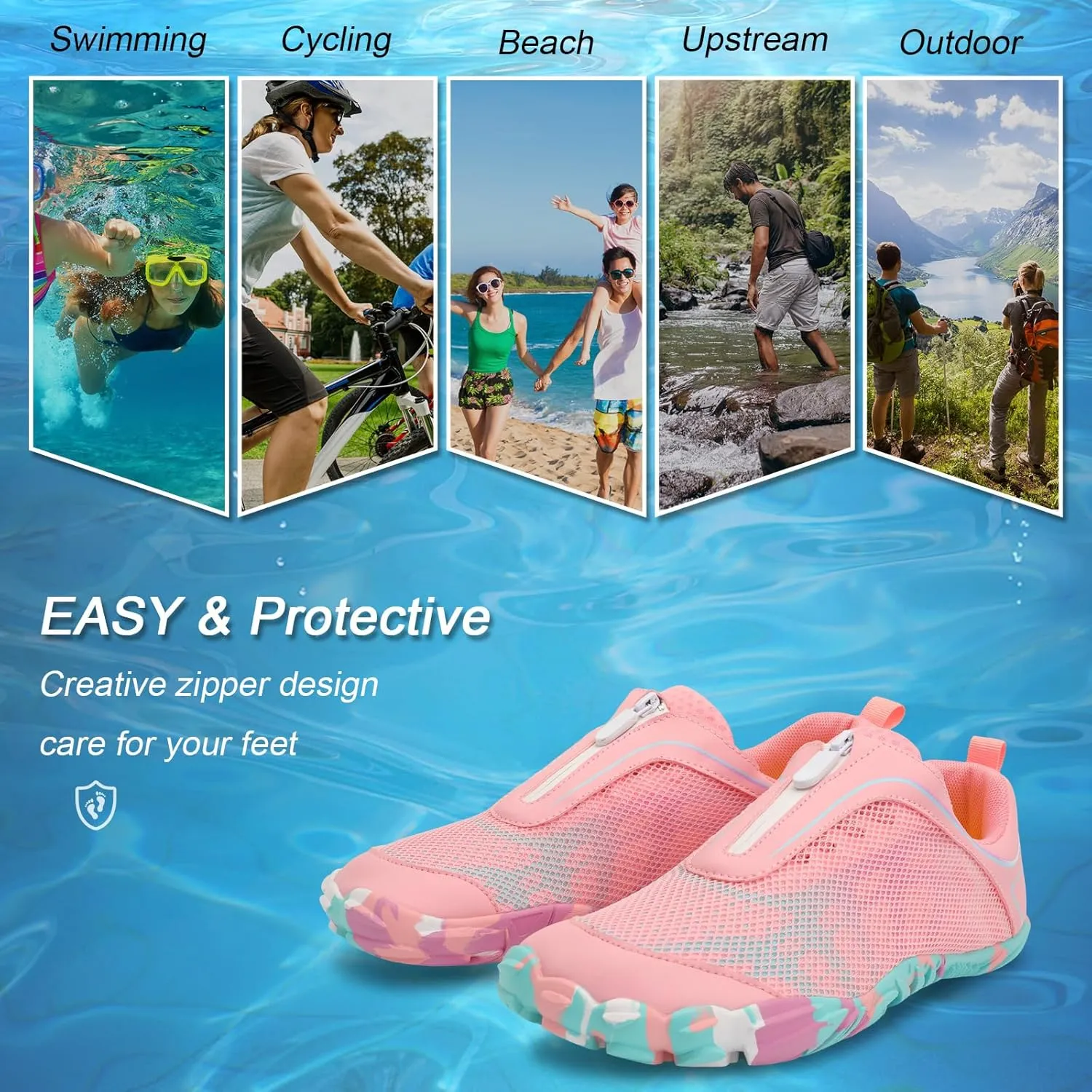 Scurtain Unisex Mens Womens Water Shoes Athletic Sports Aqua Shoes Barefoot Hiking Water Shoes Quick Dry Yoga Pool Swim Surf Beach Walking Shoes with Zipper