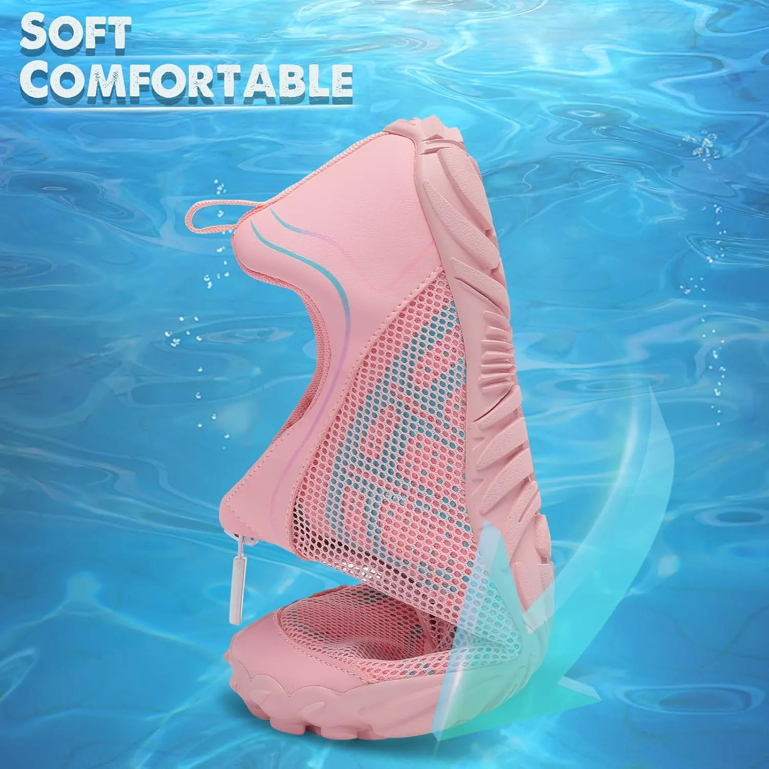 Scurtain Unisex Mens Womens Water Shoes Athletic Sports Aqua Shoes Barefoot Hiking Water Shoes Quick Dry Yoga Pool Swim Surf Beach Walking Shoes with Zipper