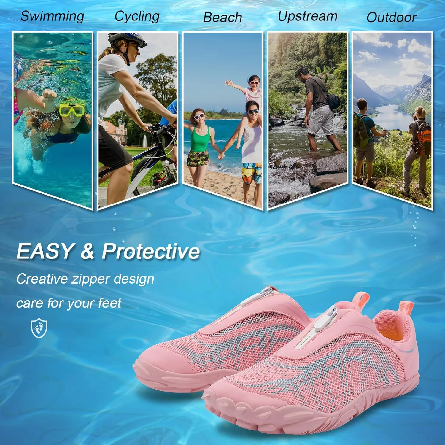 Scurtain Unisex Mens Womens Water Shoes Athletic Sports Aqua Shoes Barefoot Hiking Water Shoes Quick Dry Yoga Pool Swim Surf Beach Walking Shoes with Zipper