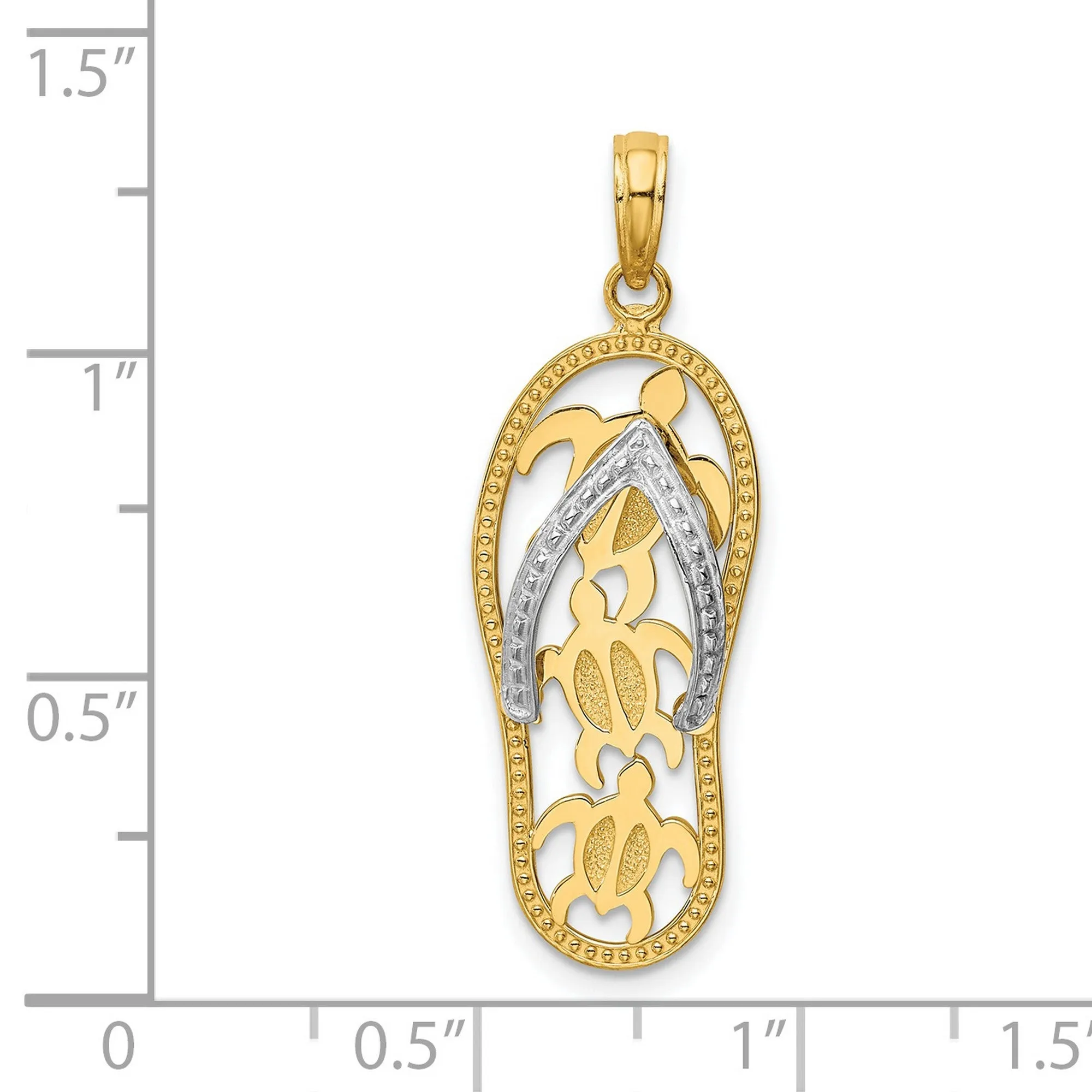 Sea Turtles on Flip Flop Sandal Charm Pendant in Real 14k Multi-Tone Gold