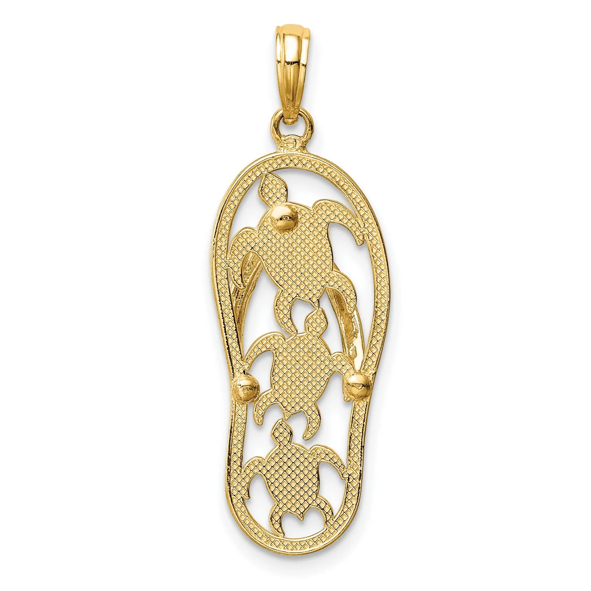 Sea Turtles on Flip Flop Sandal Charm Pendant in Real 14k Multi-Tone Gold
