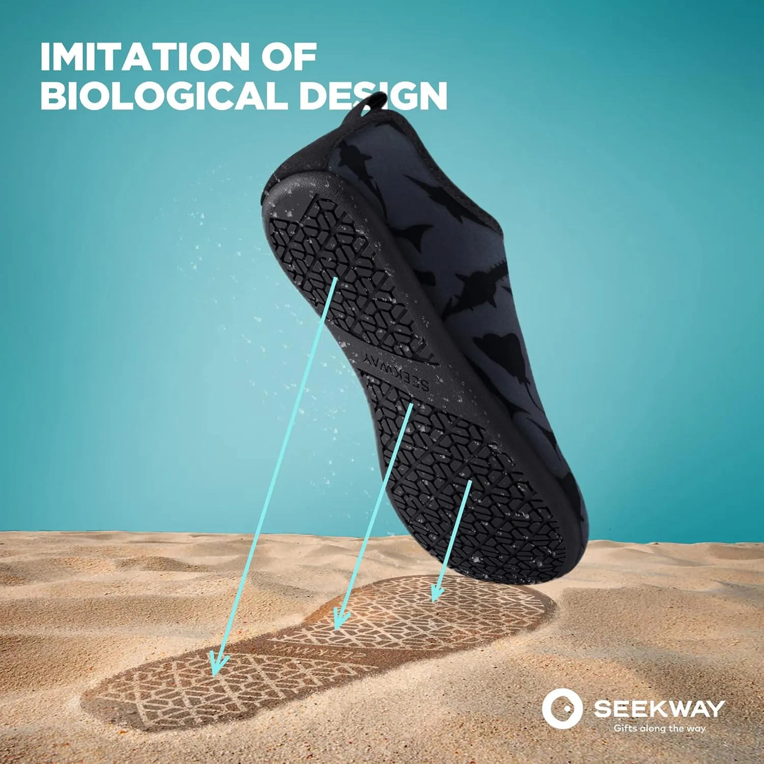 SEEKWAY Water Shoes Quick-Dry Aqua Socks Barefoot Slip-on for Beach Pool Swim River Yoga Lake Surf Women Men Black SK001