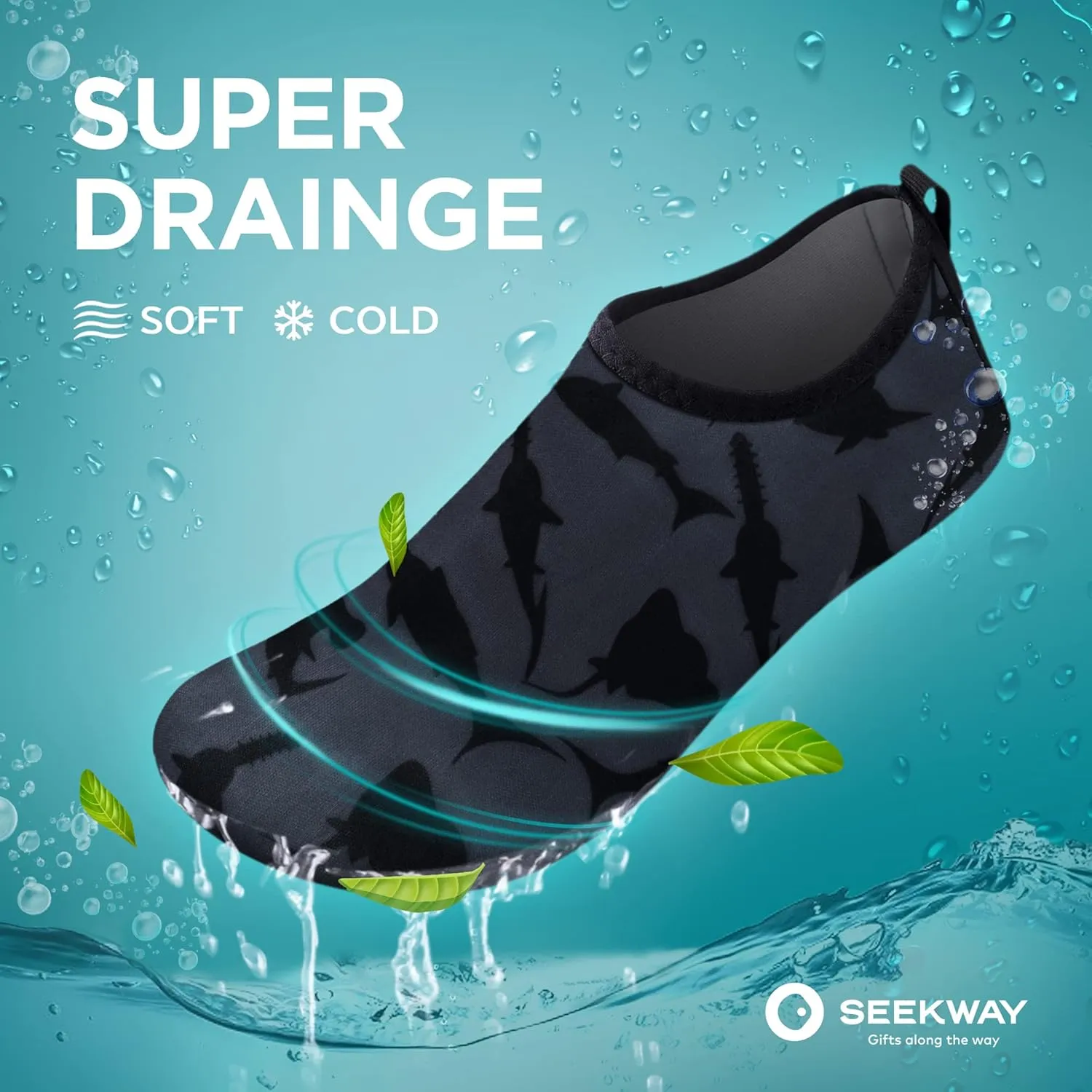 SEEKWAY Water Shoes Quick-Dry Aqua Socks Barefoot Slip-on for Beach Pool Swim River Yoga Lake Surf Women Men Black SK001
