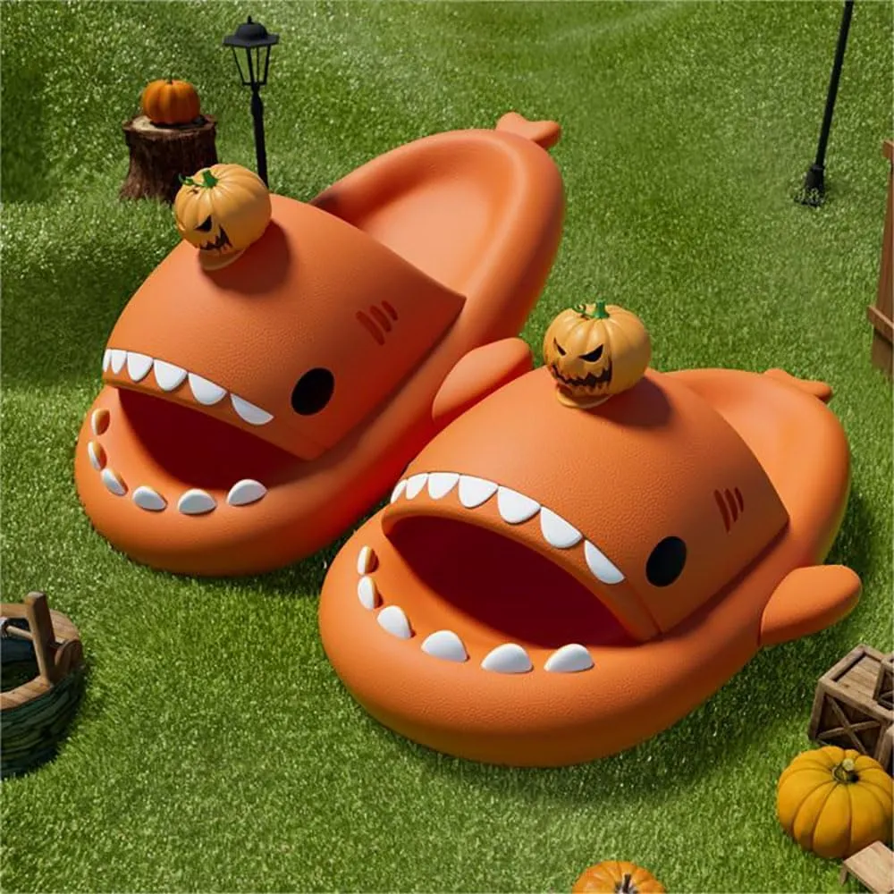 Shark Slides for Christmas Halloween, 3D Cartoon Spooky Shark Slides Glow in the Dark Cloud Shark Slide, Cloudy Shark Slippers