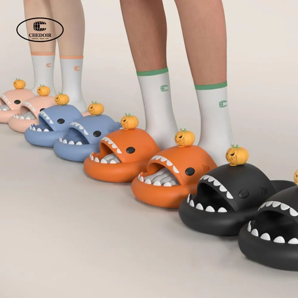Shark Slides for Christmas Halloween, 3D Cartoon Spooky Shark Slides Glow in the Dark Cloud Shark Slide, Cloudy Shark Slippers