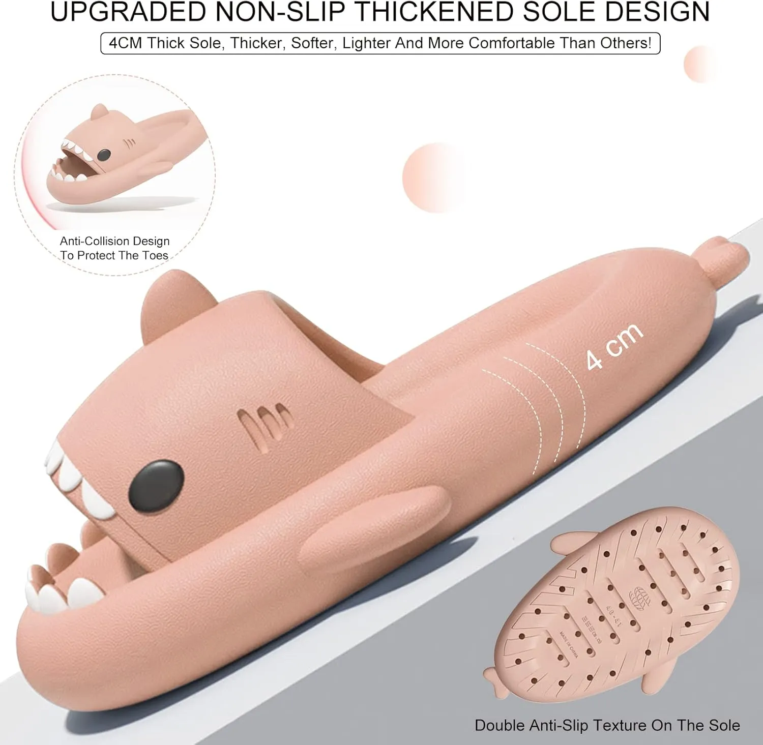 Shark Slides for Kids, Cute Non-Slip Thick Sole Cloud Slippers, Quick Dry Comfy Slippers
