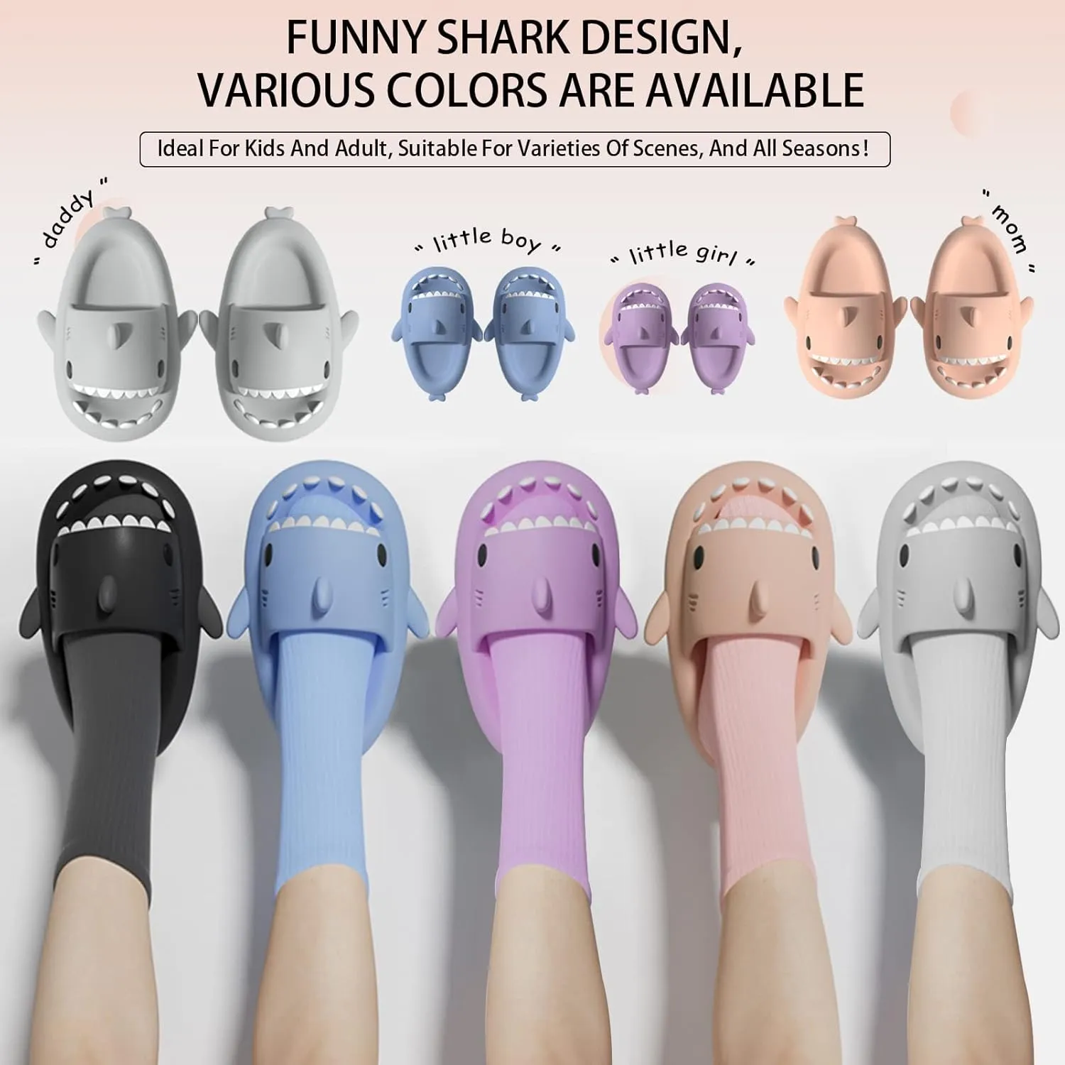 Shark Slides for Kids, Cute Non-Slip Thick Sole Cloud Slippers, Quick Dry Comfy Slippers