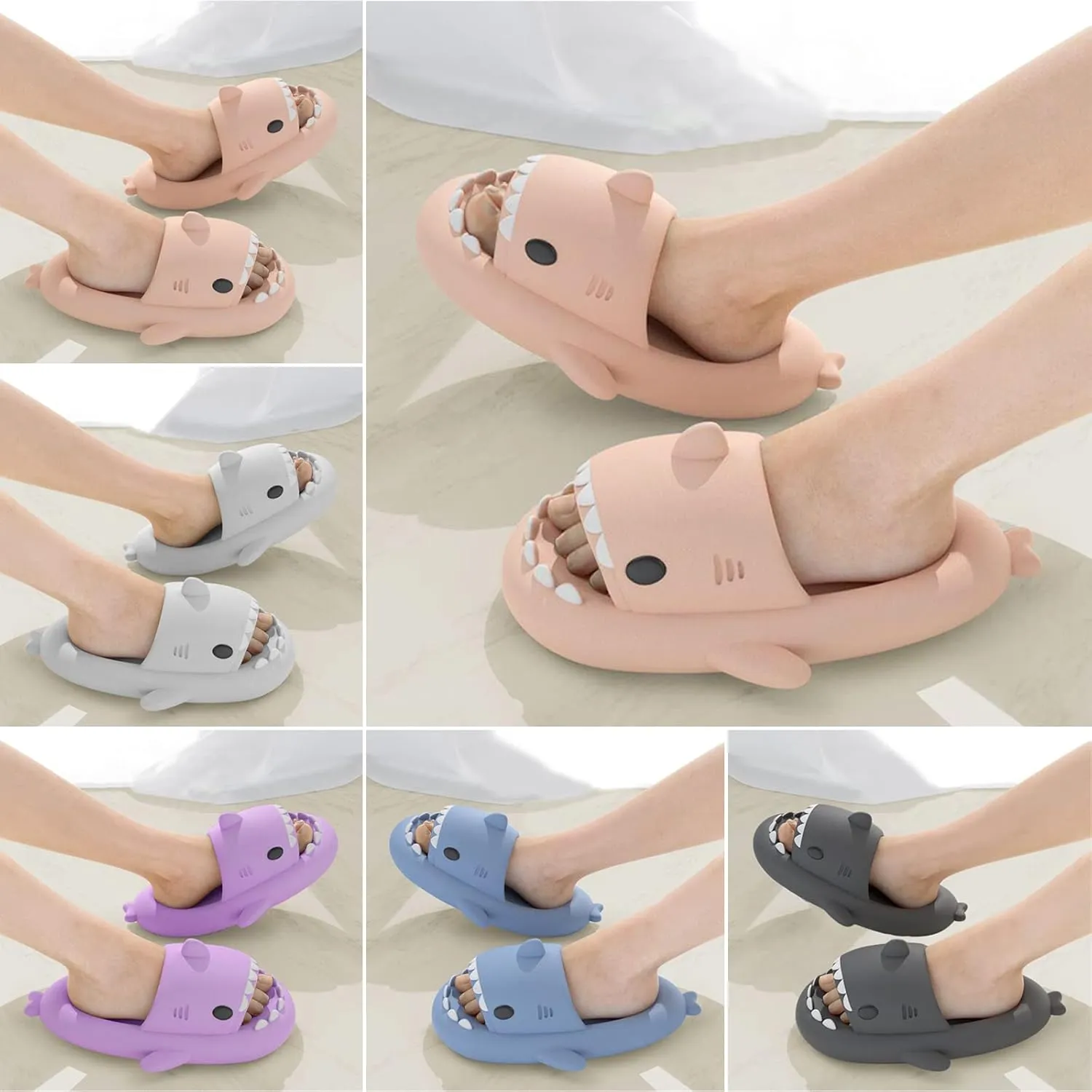 Shark Slides for Kids, Cute Non-Slip Thick Sole Cloud Slippers, Quick Dry Comfy Slippers