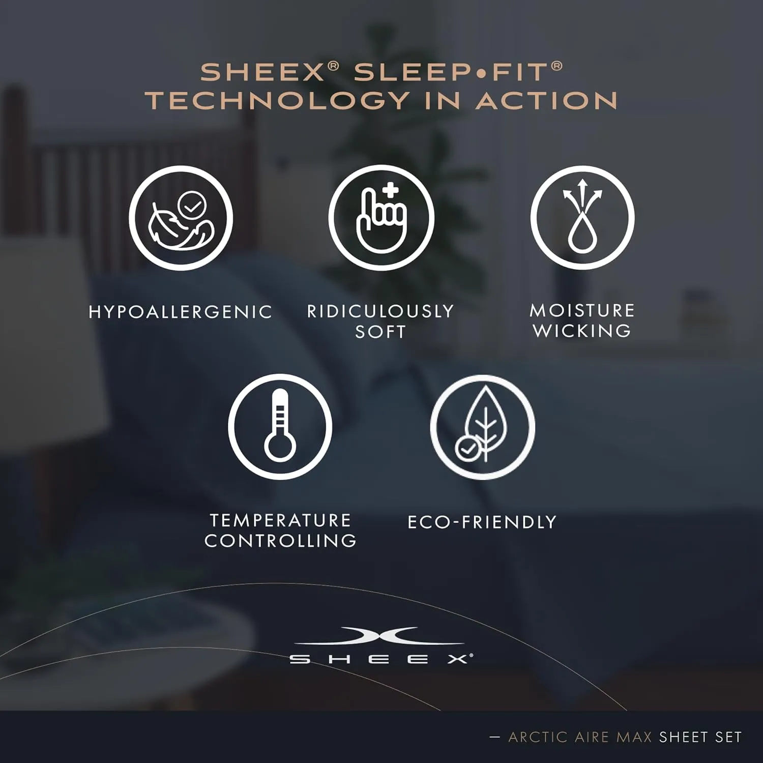 SHEEX Arctic Aire MAX Sheet Set, Ultrasoft Cooling Sheets with 1 Flat Sheet, 1 Fitted Sheet, and 2 Pillowcases, King, Denim