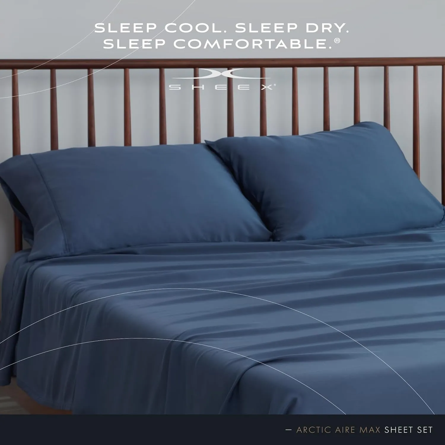 SHEEX Arctic Aire MAX Sheet Set, Ultrasoft Cooling Sheets with 1 Flat Sheet, 1 Fitted Sheet, and 2 Pillowcases, King, Denim