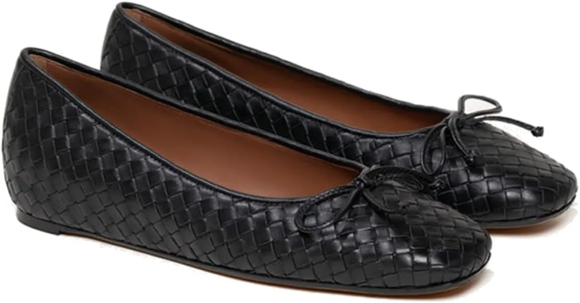 SHODENSE Women Flats Shoes Bow Square Closed Toe Ballet Flats Slip On Metallic Flat Shoe Matte Patent Leather Snakeskin Low Hidden Wedge Heel Office Work Shoes Driving Flats Church Club Fall 4-11 M US