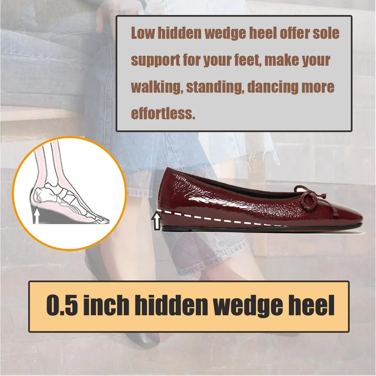 SHODENSE Women Flats Shoes Bow Square Closed Toe Ballet Flats Slip On Metallic Flat Shoe Matte Patent Leather Snakeskin Low Hidden Wedge Heel Office Work Shoes Driving Flats Church Club Fall 4-11 M US