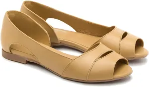 SHODENSE Women Open Peep Toe Flat Shoes Slip On Cutout Flat Sandals Round Toe Matte Leather Ballet Flats Office Work Comfort Flat Heel Summer Shoes for Ladies Girls Casual Driver Flats Club 4-11 M US
