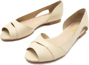 SHODENSE Women Open Peep Toe Flat Shoes Slip On Cutout Flat Sandals Round Toe Matte Leather Ballet Flats Office Work Comfort Flat Heel Summer Shoes for Ladies Girls Casual Driver Flats Club 4-11 M US