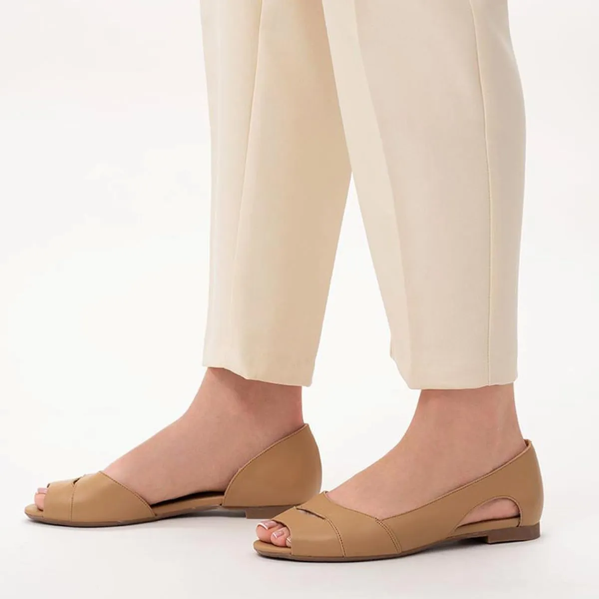 SHODENSE Women Open Peep Toe Flat Shoes Slip On Cutout Flat Sandals Round Toe Matte Leather Ballet Flats Office Work Comfort Flat Heel Summer Shoes for Ladies Girls Casual Driver Flats Club 4-11 M US