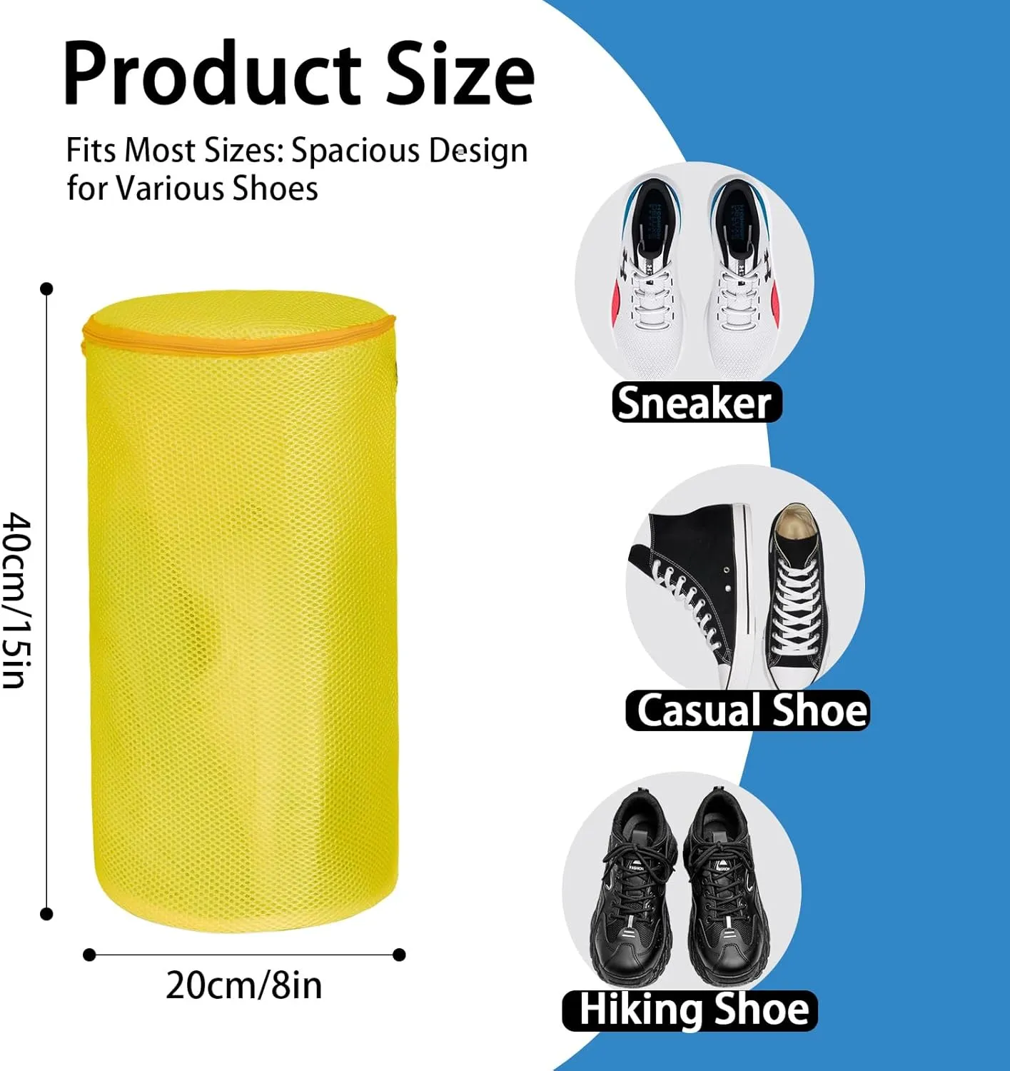 Shoes Washing Machine Bag,Mesh Laundry Shoe Bags,Net Sneaker Cleaning Sack,Footwear Protector in Washer,Sandwish Fabric,8x15 inch (Light Yellow)