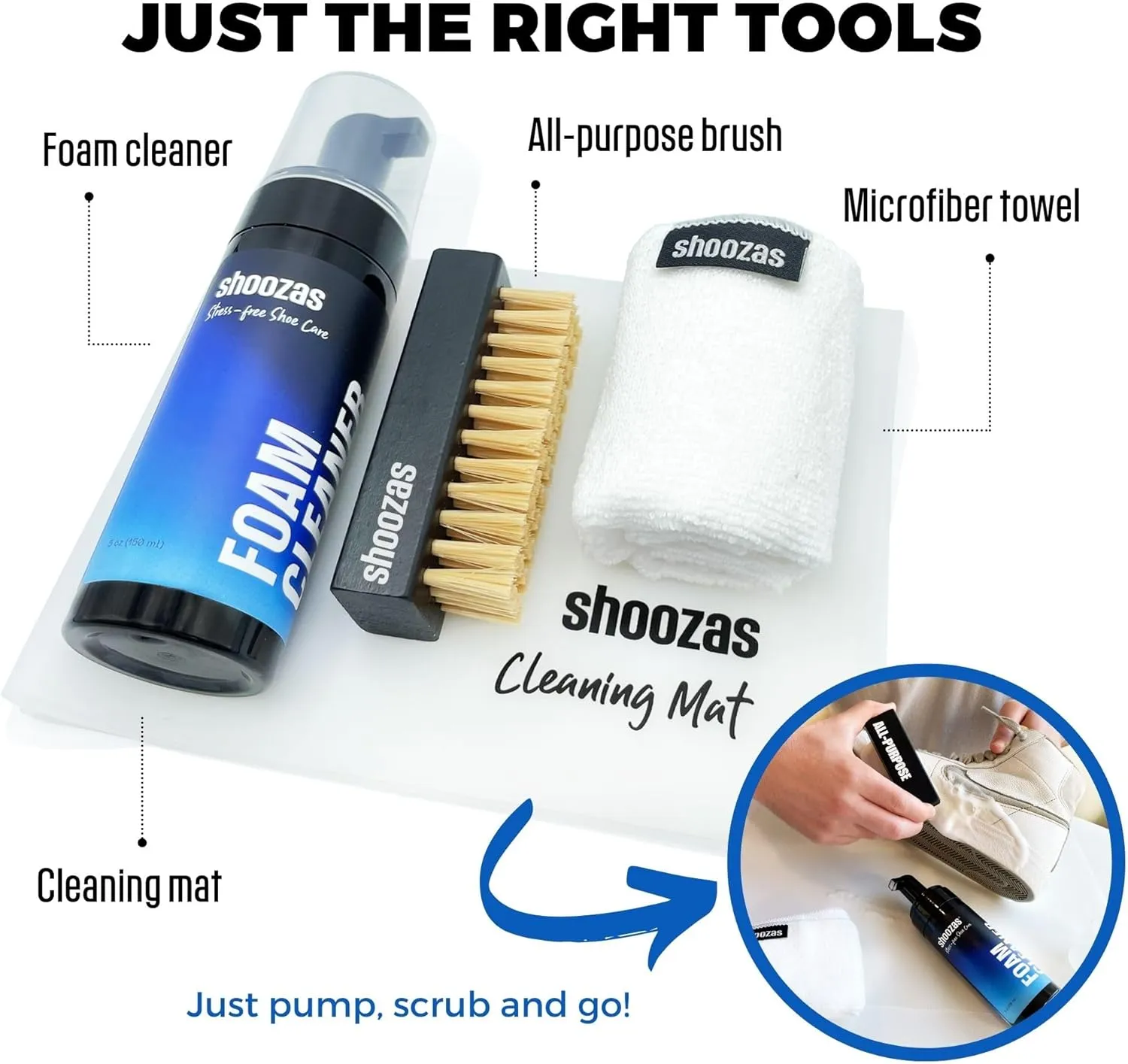 Shoozas Shoe Cleaner Kit – Mess-free, Powerful, and Delicate Shoe Cleaning Kits, Quick Dry, Non-Toxic, Safe on all Materials.